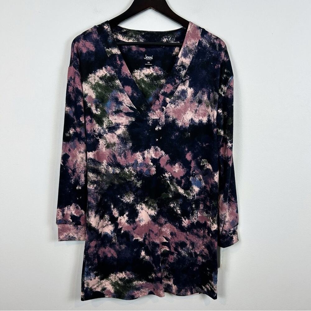 Jenni by Jennifer Moore Plus Size Long Sleeve Printed Sleepshirt Tie Dye Size 2X